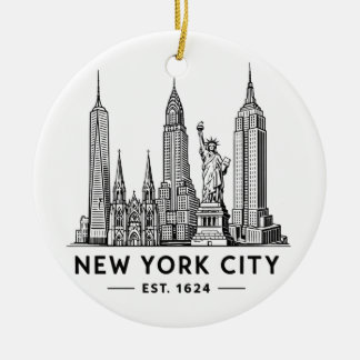 Ornamento De Cerâmica NYC Skyline Illustration with Statue of Liberty