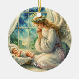 Ornamento De Cerâmica o anjo da guarda reza junto ao berço do bebê