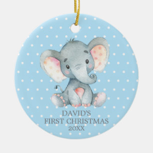 Ornamento De Cerâmica O bebê elefante bonito azul de Natal