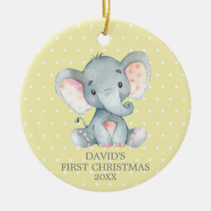 Ornamento De Cerâmica O bebê elefante bonito é o primeiro Natal, amare