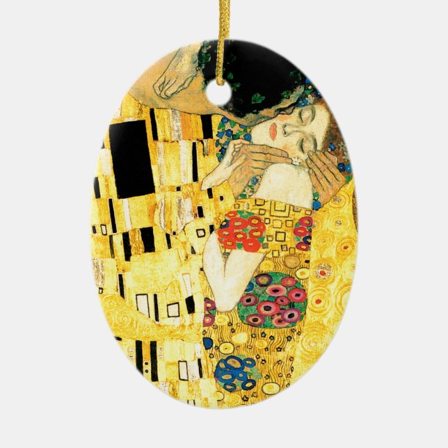 Ornamento De Cerâmica O beijo pela arte Nouveau de Gustavo Klimt (Frente)