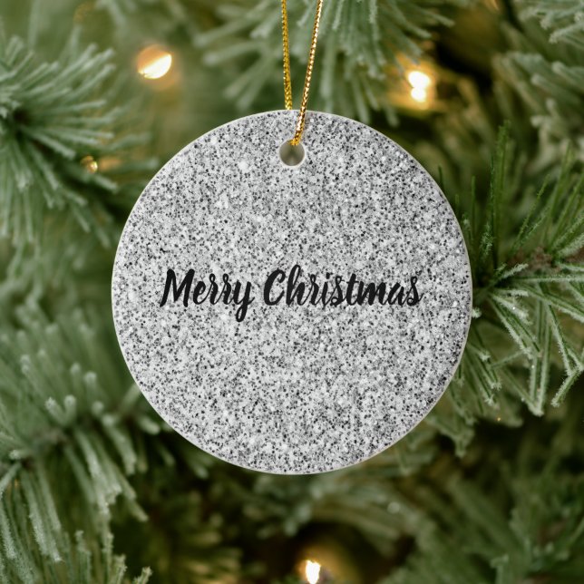 Ornamento De Cerâmica O brilho da prata brilha preto branco Personalizar (Árvore)