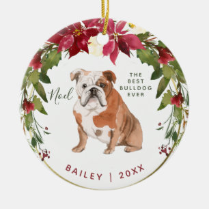 Ornamento De Cerâmica O buldogue do Feliz Natal   adiciona a foto do seu