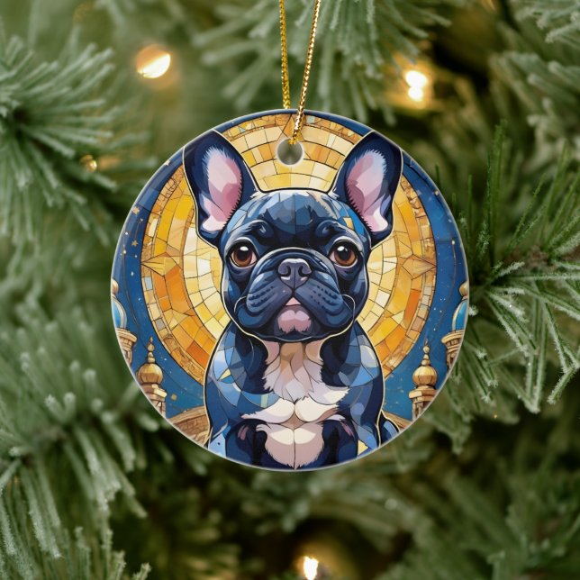 Ornamento De Cerâmica O Buldogue Francês Pastel Arrumou Vidro Noite Céu (Árvore)