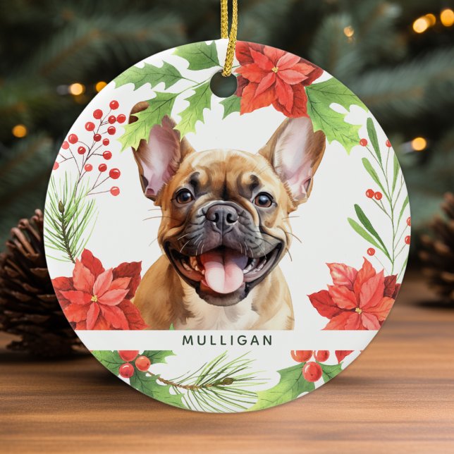 Ornamento De Cerâmica O Buldogue Francês Personalizou o Pet Dog Natal (Criador carregado)