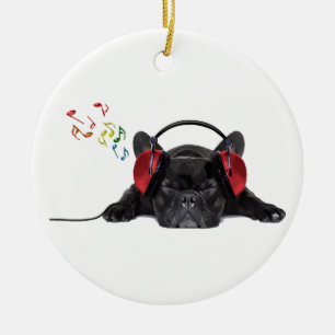 Ornamento De Cerâmica O Bulldog Francês Negro Crescendo em Seus Sintoma