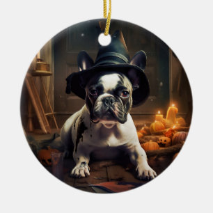 Ornamento De Cerâmica O Bulldog Francês Pumpkins Halloween Assustado