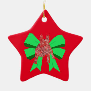 Ornamento De Cerâmica O Bulldog Francês Silhouette Vermelho e Arco Verde