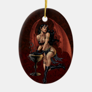 Ornamento De Cerâmica O caldeirão da bruxa da menina do diabo que fuma a