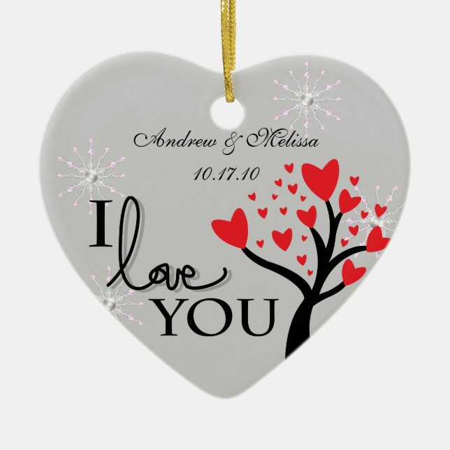 Ornamento De Cerâmica O casamento bonito casou nosso primeiro Natal (Frente)