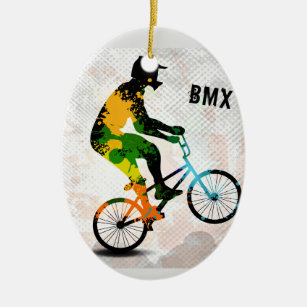 Ornamento De Cerâmica O cavaleiro de BMX na pintura abstrata Splatters