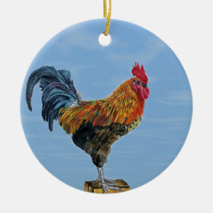 Ornamento De Cerâmica O céu do galo do vintage personaliza a galinha