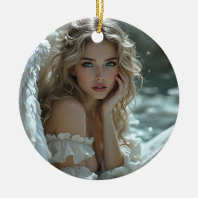 Ornamento De Cerâmica O Céu em Seus Olhos: Anjo da Maravilha Silenciosa (Frente)