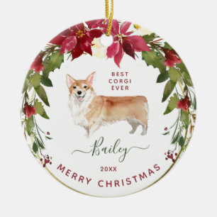 Ornamento De Cerâmica O Corgi do Feliz Natal adiciona a foto do seu
