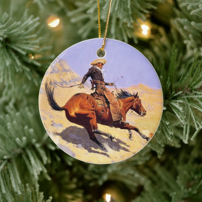 Ornamento De Cerâmica O Cowboy (por Frederic Remington) (Árvore)