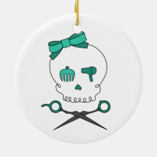 Ornamento De Cerâmica O crânio do cabeleireiro & Scissor Crossbones -