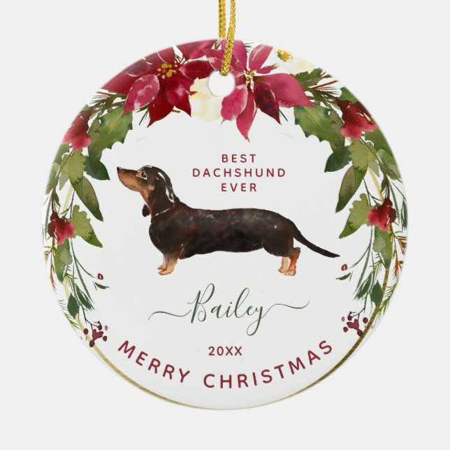 Ornamento De Cerâmica O Dachshund do Feliz Natal | adiciona a foto do (Frente)