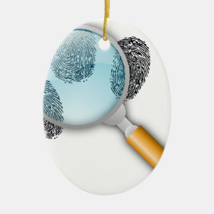 Ornamento De Cerâmica O dedo do achado dos indícios do detetive toma as