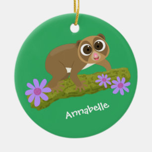 Ornamento De Cerâmica O doce e feliz loris em desenhos animados