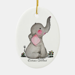 Ornamento De Cerâmica O elefante bonito do bebê da aguarela com cora &