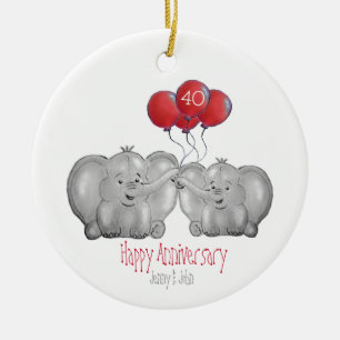 Ornamento De Cerâmica O elefante do aniversário de casamento da Ruby