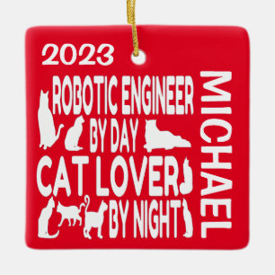 Ornamento De Cerâmica O Engenheiro Robótico Ama Cats PERSONALIZADO