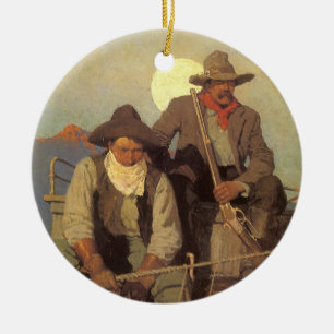 Ornamento De Cerâmica O Estágio de Pagamento por NC Wyeth, Caubóis Vinta