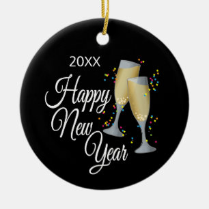 Ornamento De Cerâmica O feliz ano novo mim vidros e confetes de