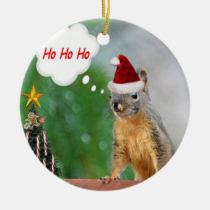 Ornamento De Cerâmica O Feliz Natal Squirrel dizer Ho Ho Ho!