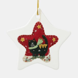 Ornamento De Cerâmica O feltro vermelho do vintage Mão-crafted a estrel