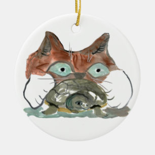 Ornamento De Cerâmica O gato do gatinho embreia seu amigo da tartaruga