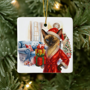 Ornamento De Cerâmica O gato está boxeando no Natal