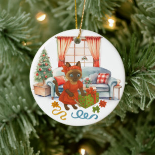 Ornamento De Cerâmica O gato está boxeando no Natal