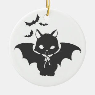 Ornamento De Cerâmica O gato vampiro tem canino - Escolha a cor de trás