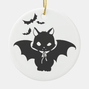 Ornamento De Cerâmica O gato vampiro tem canino - Escolha cor de volta
