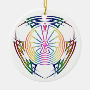 Ornamento De Cerâmica O homem no labirinto - tatuagem tribal colorido