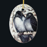 Ornamento De Cerâmica O INVERNO ADORA AVES EM NEVE, preto e branco<br><div class="desc">Elegante,  design com engraçadas aves de inverno na neve para casamentos,  aniversários,  salvar a data,  noivados românticos,  aniversário,  Dia de os namorados,  Natal,  Férias de inverno.festas de caridade Fácil de personalizar com suas iniciais e seu próprio texto.</div>