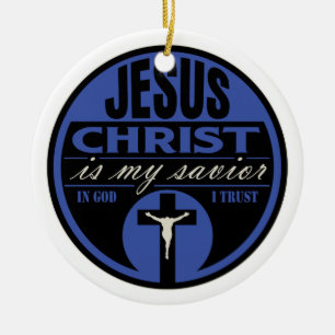 Ornamento De Cerâmica O Jesus Cristo é meu salvador (azul)