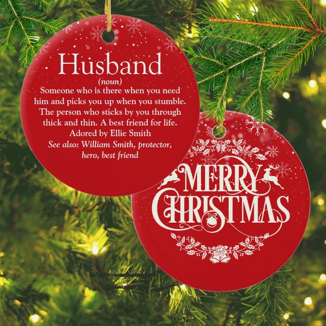 Ornamento De Cerâmica O melhor Natal de definição de marido do mundo (World's Best Ever Husband Definition Christmas Ceramic Ornament)