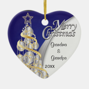 Ornamento De Cerâmica O Natal azul e de prata elegante personaliza