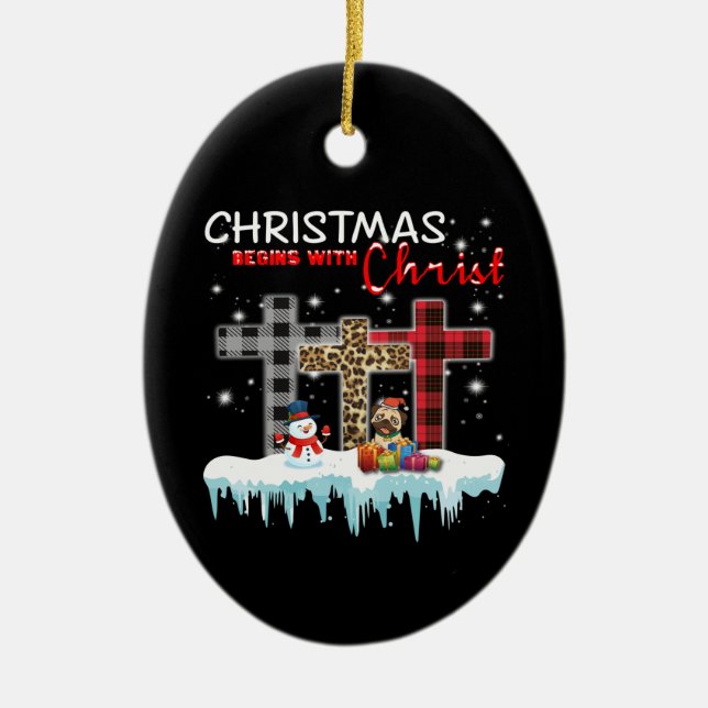 Ornamento De Cerâmica O Natal começa com o Cristo (Frente)