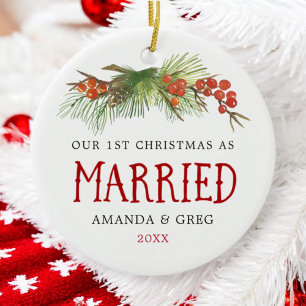 Ornamento De Cerâmica ø Natal como a foto casada dos Newlyweds