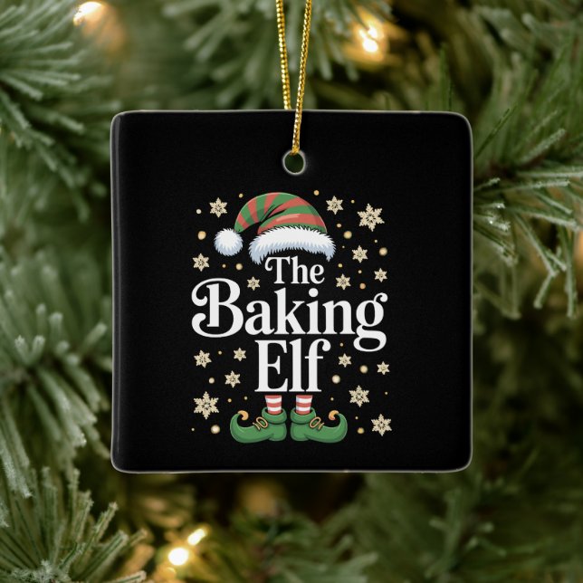 Ornamento De Cerâmica O Natal da família do Grupo Elf Baking (Árvore)
