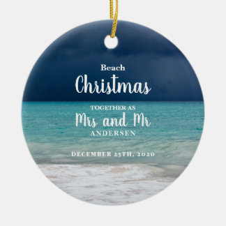 Ornamento De Cerâmica O Natal da Praia juntos, Sra. Família