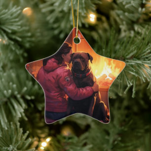 Ornamento De Cerâmica O Natal do Bombeiro Pitbull, Presente para Amantes