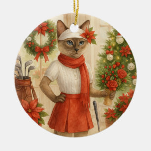 Ornamento De Cerâmica O Natal do Golf temia para o Golfe do Gato