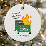 Ornamento De Cerâmica O Natal mais quente deseja fogo de lixo<br><div class="desc">Assuma o humor da época de férias com este ornamento cerâmico peculiar, com um design de bombeiros festivos e as palavras "Desejos de Natal mais quentes". Perfeito para capturar a essência de um ano caótico, este ornamento é uma adição divertida à sua árvore de Natal ou um presente único para...</div>