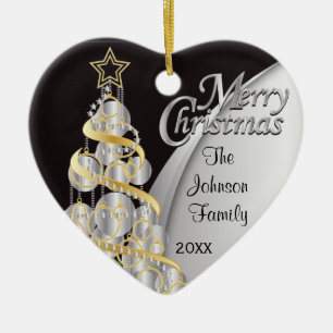 Ornamento De Cerâmica O Natal preto e de prata elegante personaliza