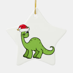 Ornamento De Cerâmica O Natal verde caçoa o papai noel do dinossauro