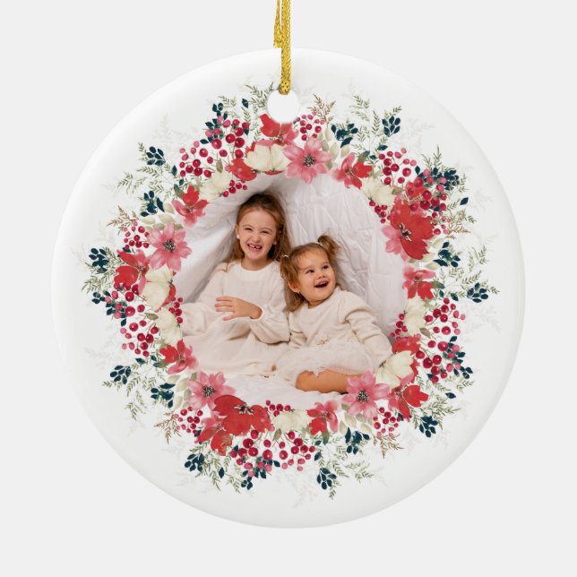 Ornamento De Cerâmica o nosso natal, este ano, fotografia botânica (Traseira)